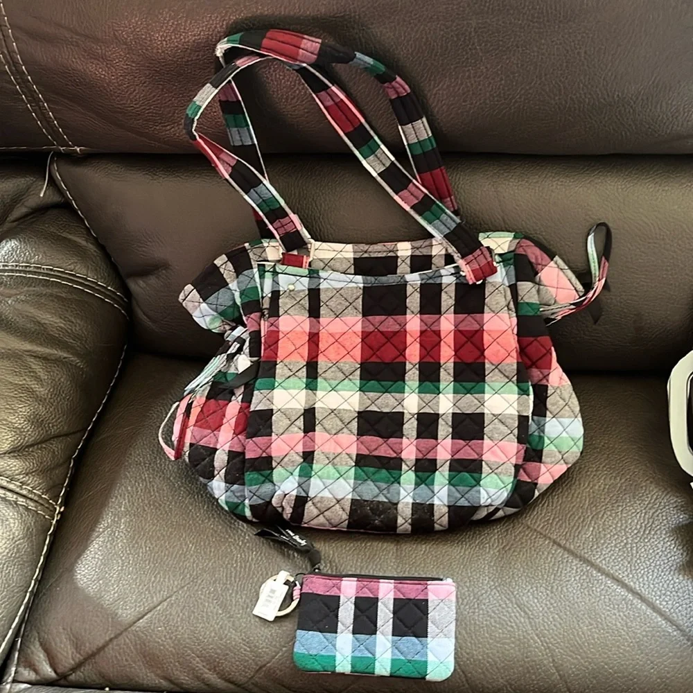 Vera Bradley ribbons plaid Glenna satchel and zip ID case